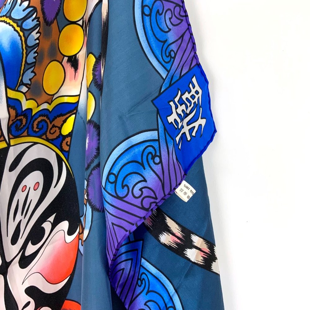 New Vintage 1990s Huali Chinese Opera Print Large Silk Scarf Sz 41" X 41" - Picture 16 of 16